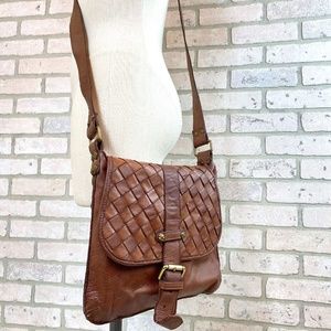 Civico93 Woven Rustic Leather Flap Crossbody Bag